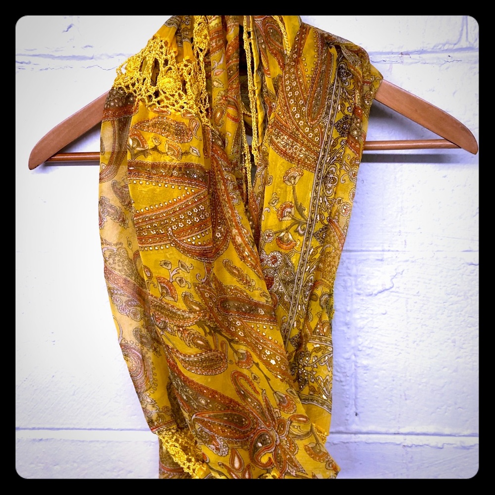 Anthro Infinity Scarf in gold and yellow patterns